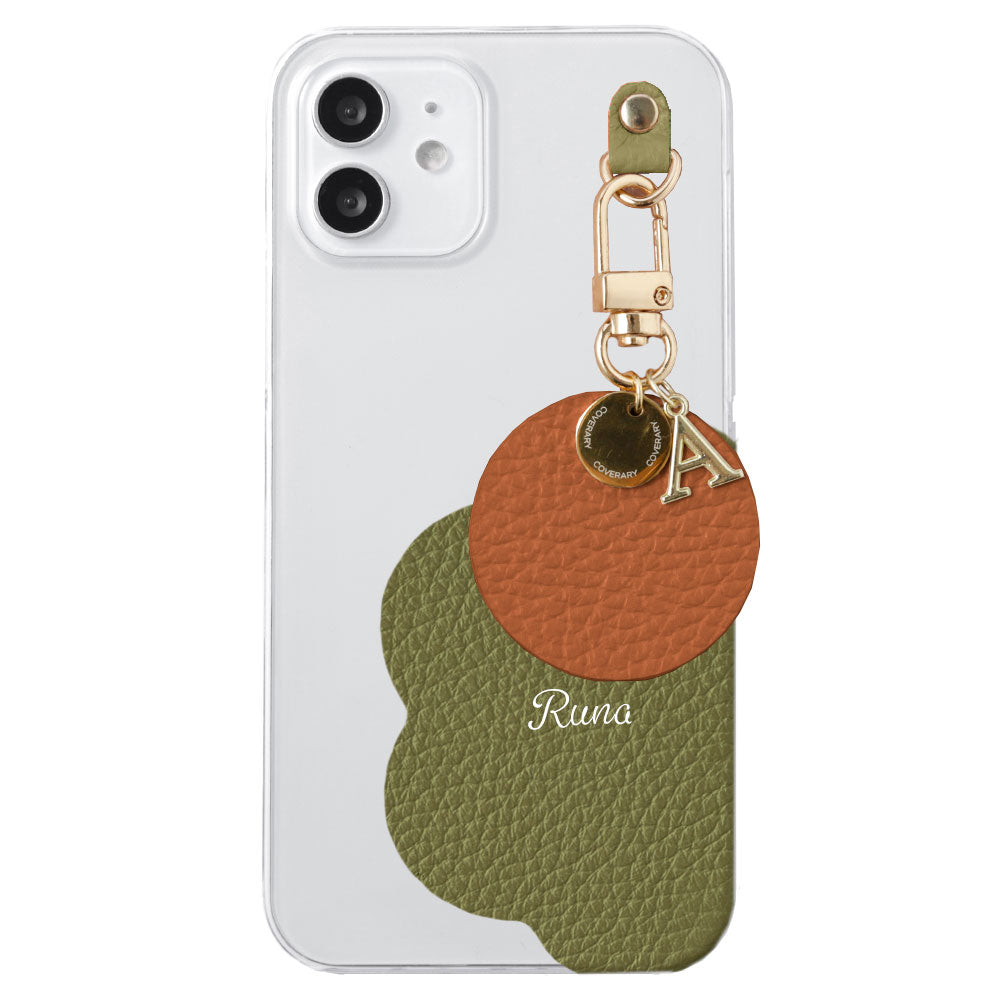 クリアケース 本革 32色 イタリアンシュリンクレザー プリントネーム モチーフイニシャルチャーム 背面ケース Xperiaシリーズ