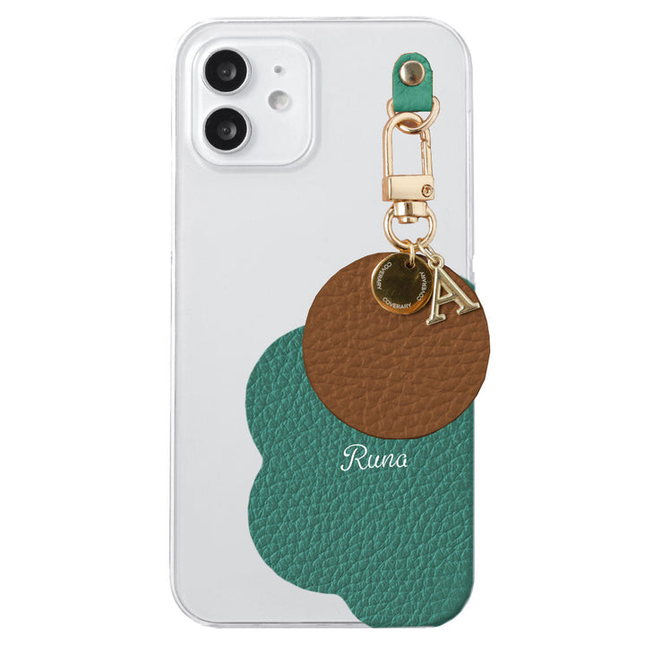 クリアケース 本革 32色 イタリアンシュリンクレザー プリントネーム モチーフイニシャルチャーム 背面ケース Xperiaシリーズ