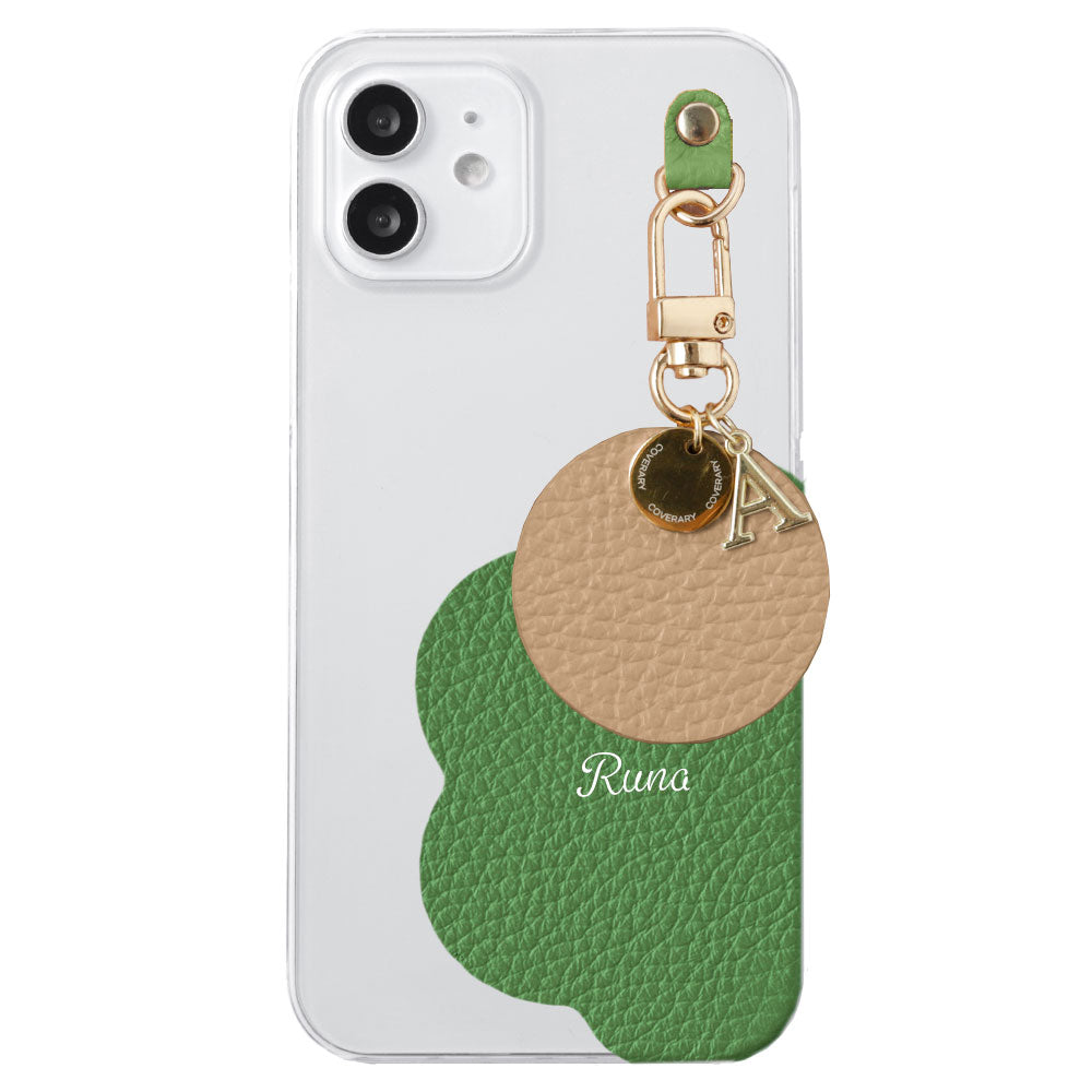 クリアケース 本革 32色 イタリアンシュリンクレザー プリントネーム モチーフイニシャルチャーム 背面ケース Xperiaシリーズ