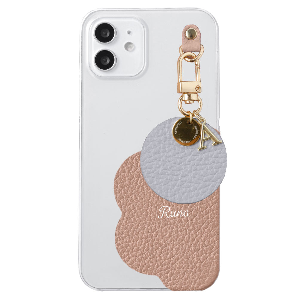 クリアケース 本革 32色 イタリアンシュリンクレザー モチーフカットレザー プリントネーム イニシャルチャーム 背面ケース AQUOSシリーズ