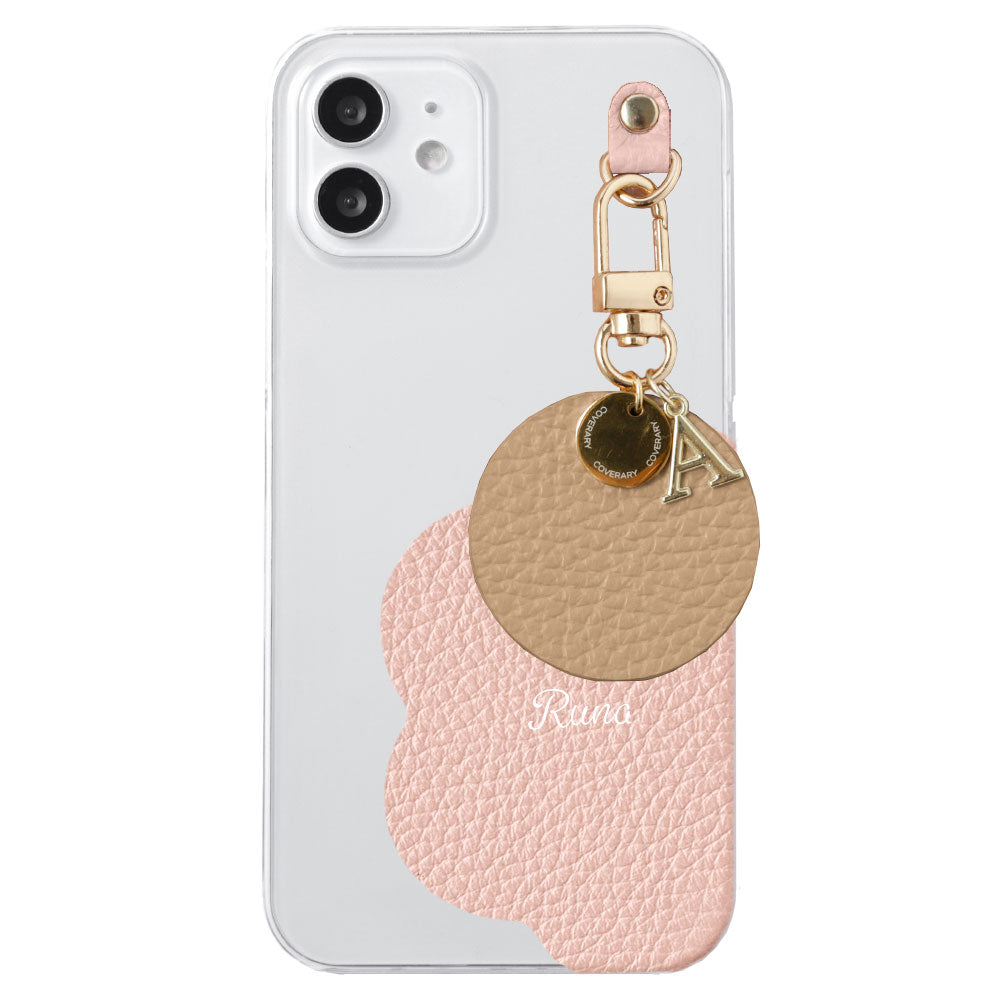 Clear Case Genuine Leather 32 Colors Italian Shrink Leather Motif Cut Leather Printed Name Initial Charm Back Case Galaxy Series