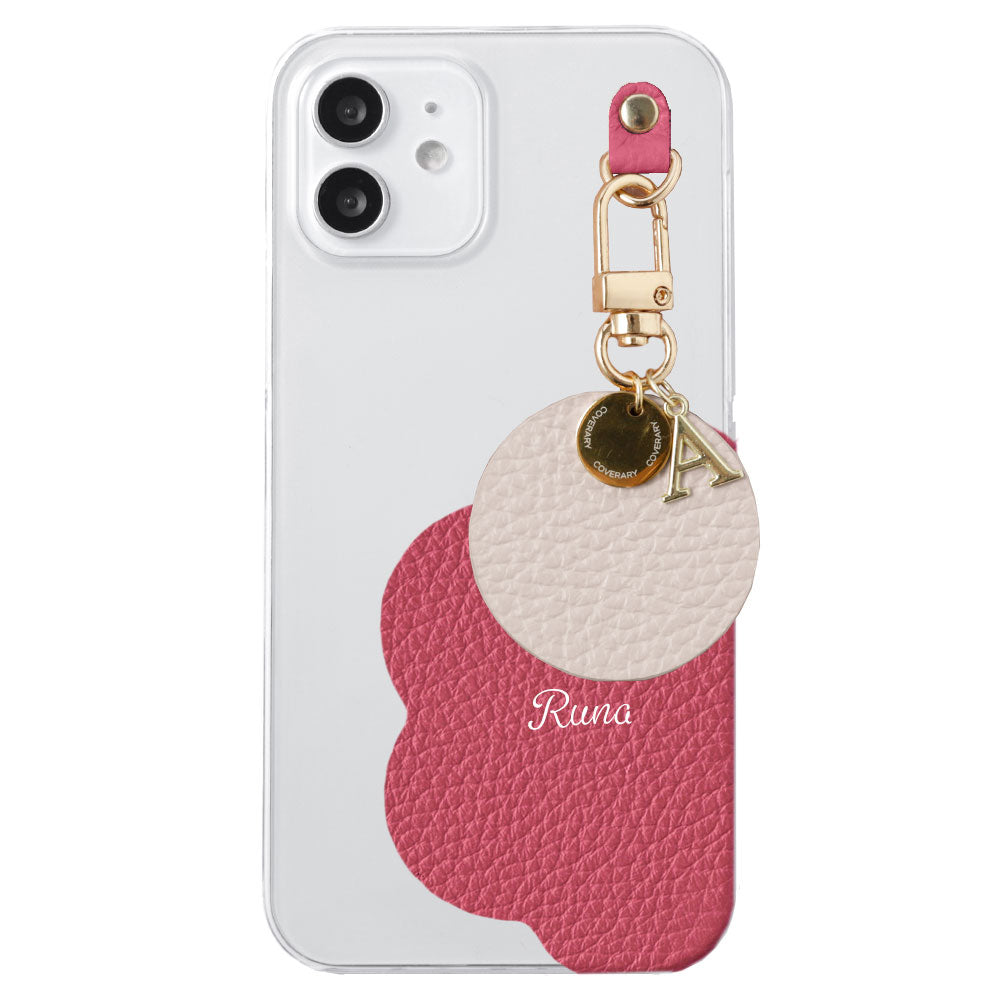 クリアケース 本革 32色 イタリアンシュリンクレザー プリントネーム モチーフイニシャルチャーム 背面ケース Xperiaシリーズ