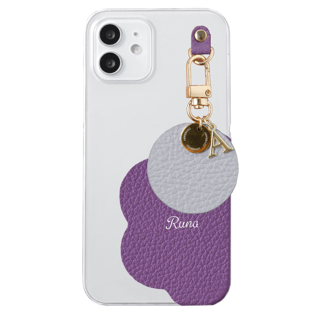 クリアケース 本革 32色 イタリアンシュリンクレザー プリントネーム モチーフイニシャルチャーム 背面ケース Xperiaシリーズ