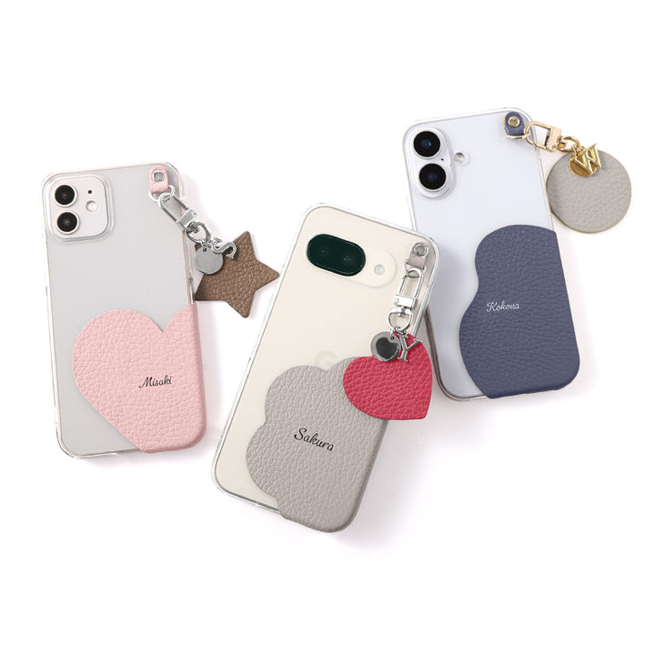 クリアケース 本革 32色 イタリアンシュリンクレザー プリントネーム モチーフイニシャルチャーム 背面ケース Xperiaシリーズ