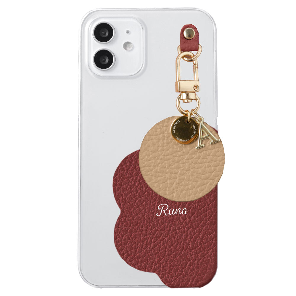 クリアケース 本革 32色 イタリアンシュリンクレザー プリントネーム モチーフイニシャルチャーム 背面ケース Xperiaシリーズ