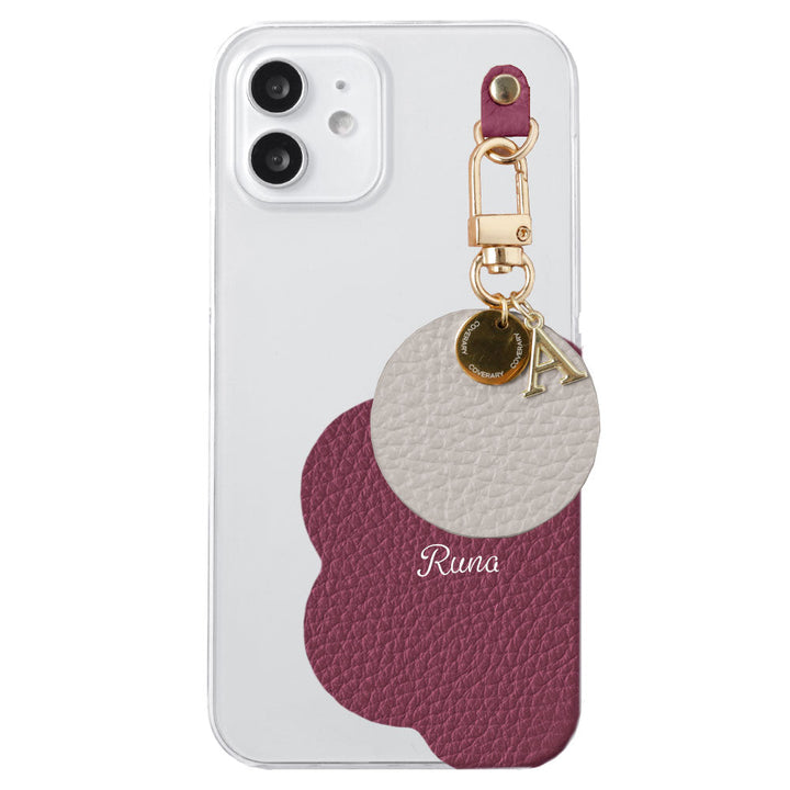 クリアケース 本革 32色 イタリアンシュリンクレザー プリントネーム モチーフイニシャルチャーム 背面ケース Xperiaシリーズ