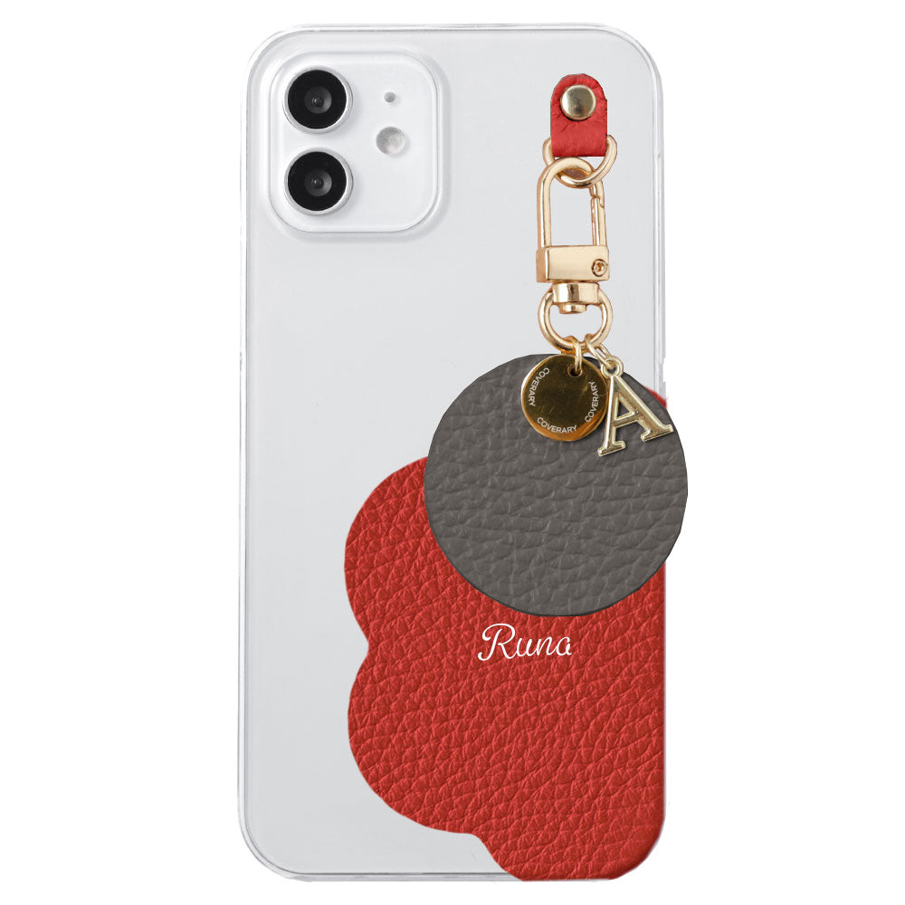 Clear Case Genuine Leather 32 Colors Italian Shrink Leather Motif Cut Leather Printed Name Initial Charm Back Case Galaxy Series