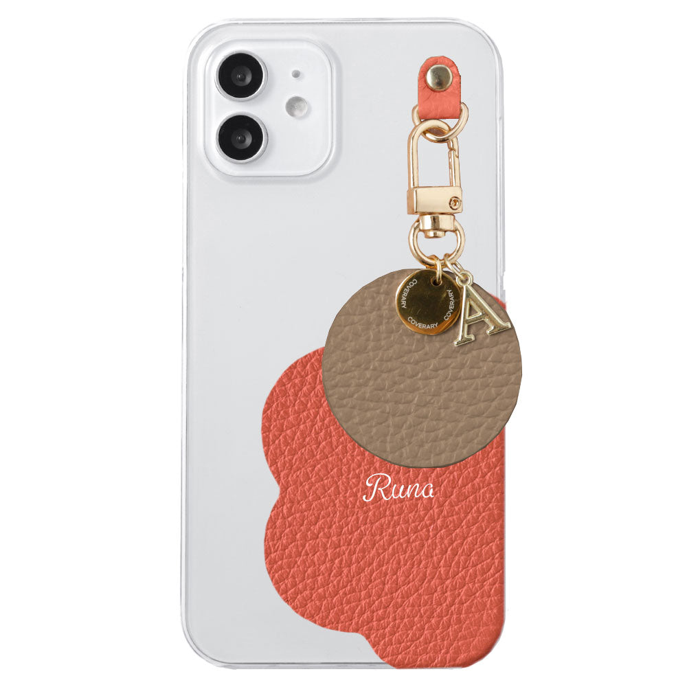 クリアケース 本革 32色 イタリアンシュリンクレザー プリントネーム モチーフイニシャルチャーム 背面ケース Xperiaシリーズ