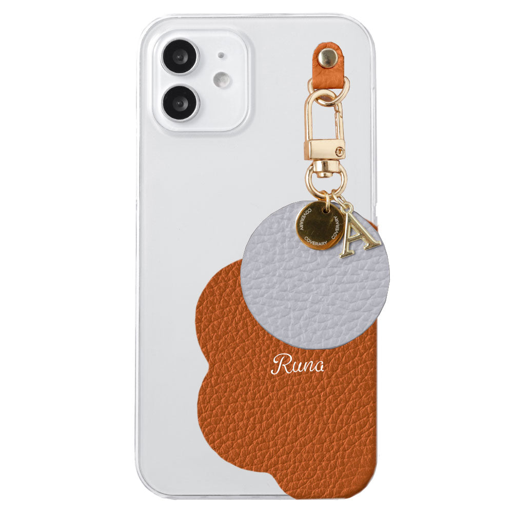 クリアケース 本革 32色 イタリアンシュリンクレザー プリントネーム モチーフイニシャルチャーム 背面ケース Xperiaシリーズ