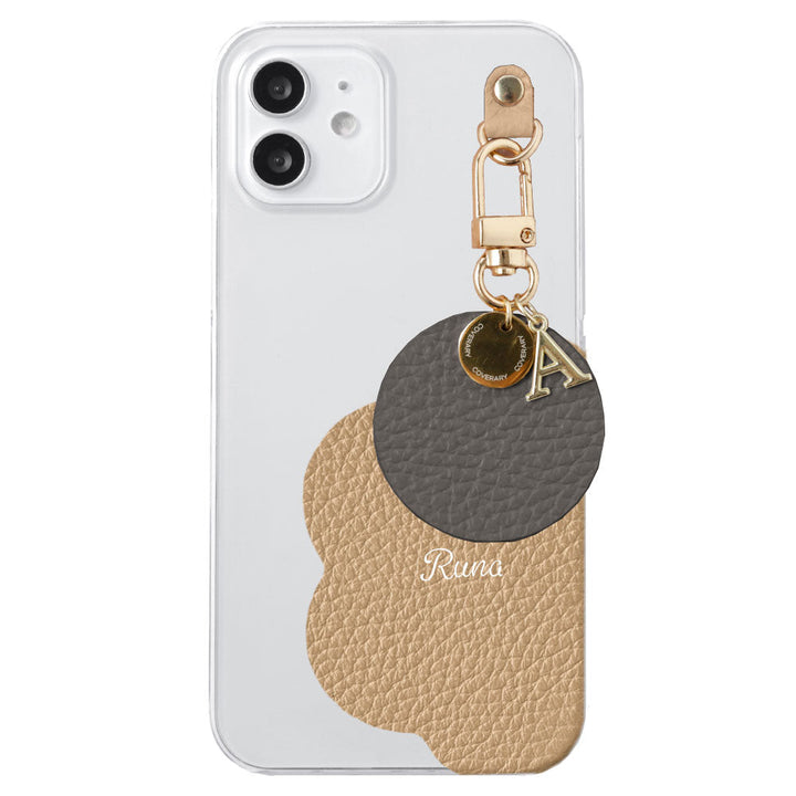 クリアケース 本革 32色 イタリアンシュリンクレザー プリントネーム モチーフイニシャルチャーム 背面ケース Xperiaシリーズ