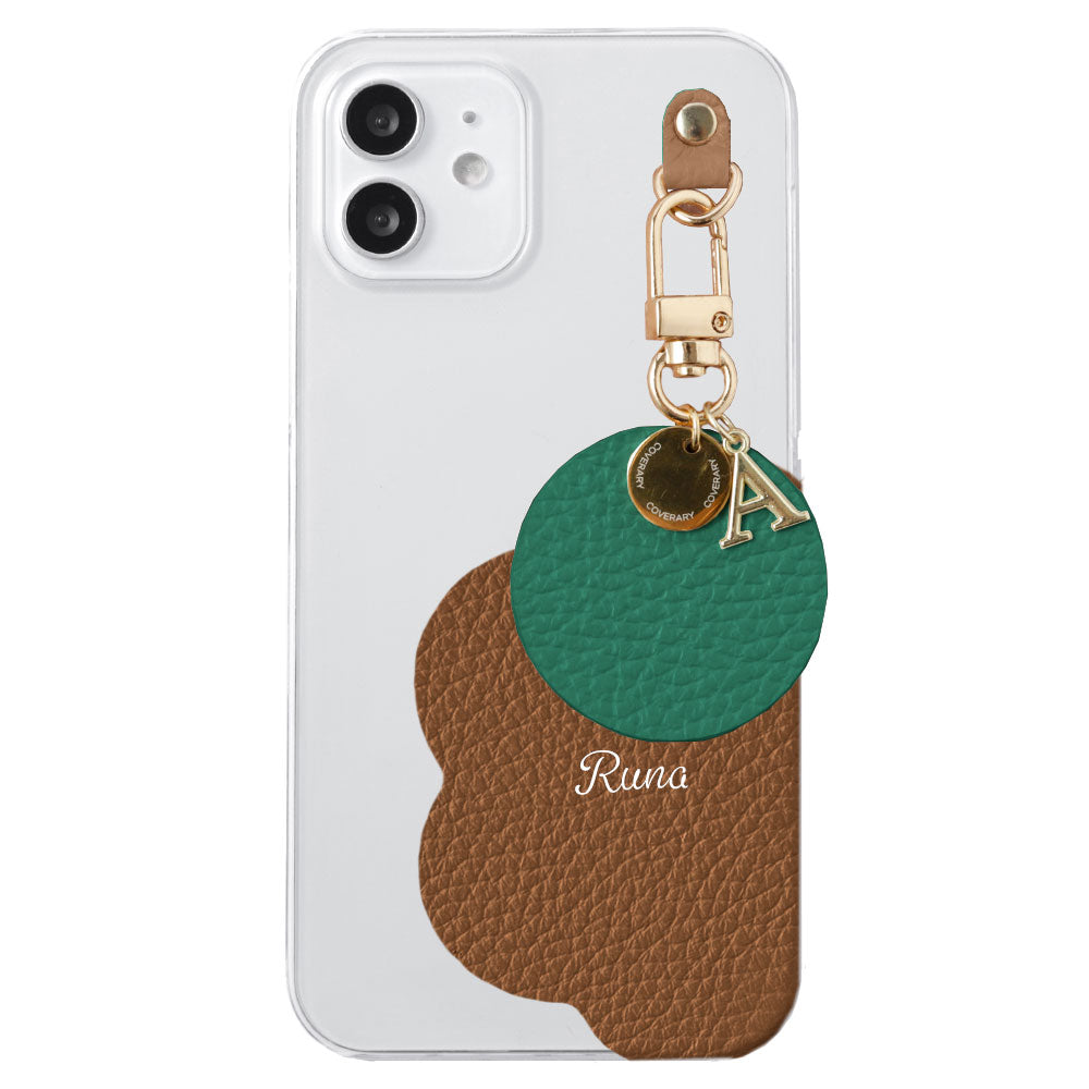 クリアケース 本革 32色 イタリアンシュリンクレザー プリントネーム モチーフイニシャルチャーム 背面ケース Xperiaシリーズ