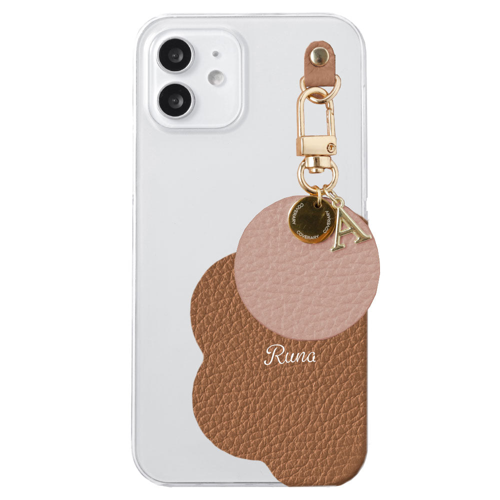 クリアケース 本革 32色 イタリアンシュリンクレザー プリントネーム モチーフイニシャルチャーム 背面ケース Xperiaシリーズ