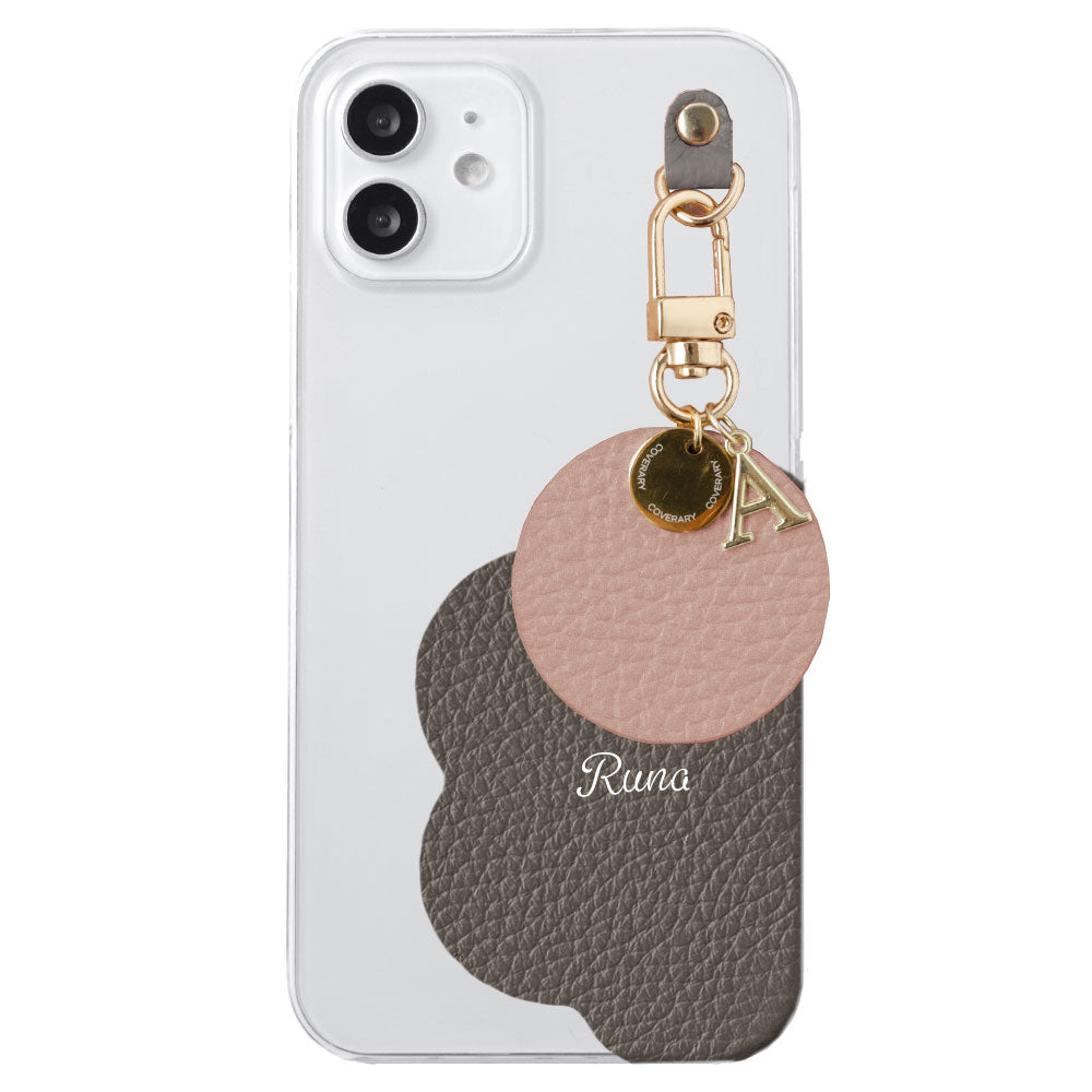 Clear Case Genuine Leather 32 Colors Italian Shrink Leather Motif Cut Leather Printed Name Initial Charm Back Case Galaxy Series