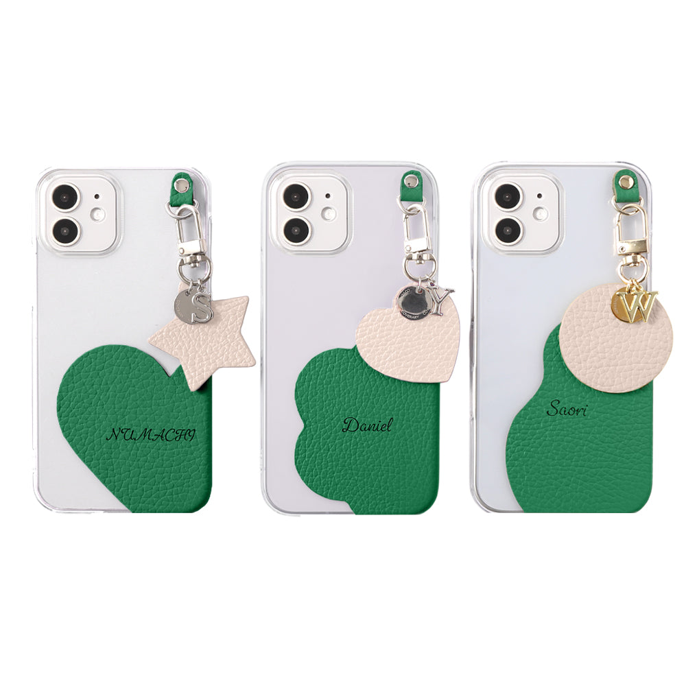 クリアケース 本革 32色 イタリアンシュリンクレザー プリントネーム モチーフイニシャルチャーム 背面ケース Xperiaシリーズ