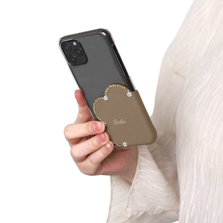 Coque transparente en cuir véritable 32 couleurs cuir italien grainé découpe motif cuir nom imprimé décoration pierre coque arrière série iPhone