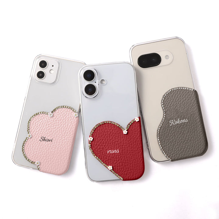 Coque transparente en cuir véritable 32 couleurs cuir italien grainé découpe motif cuir nom imprimé décoration pierre coque arrière série iPhone