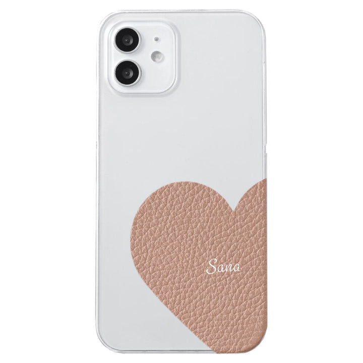 Clear case genuine leather 32 colors Italian shrink leather motif cut leather printed name back case Galaxy series