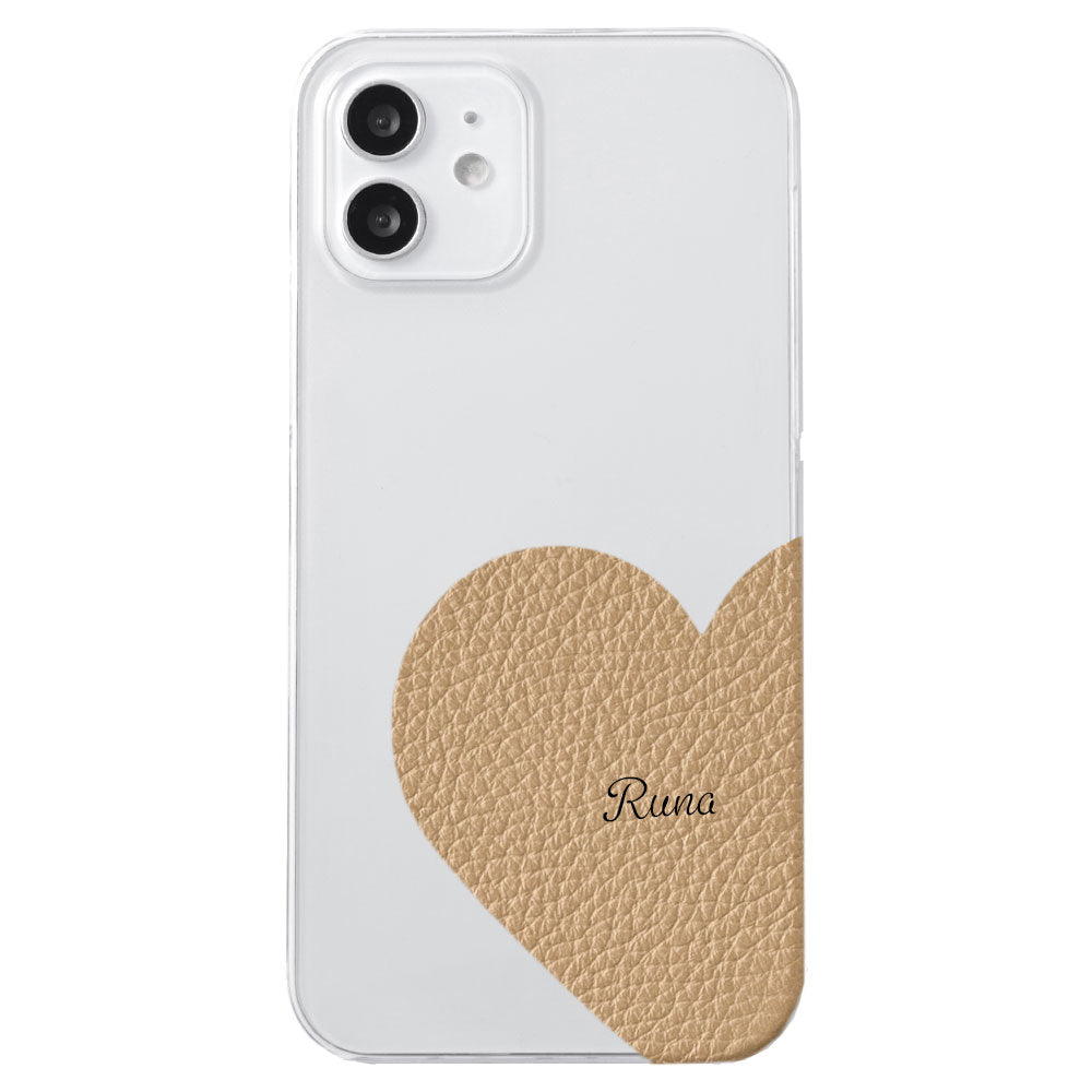 Clear case genuine leather 32 colors Italian shrink leather motif cut leather printed name back case AQUOS series