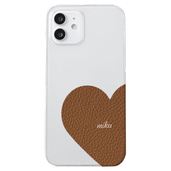 Clear case genuine leather 32 colors Italian shrink leather motif cut leather printed name back case Galaxy series