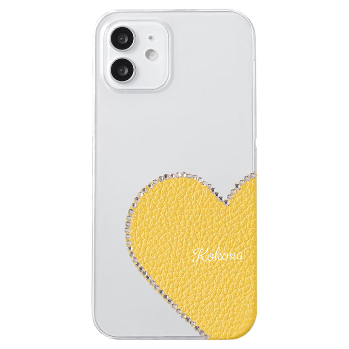 Coque transparente en cuir véritable 32 couleurs cuir italien grainé découpe motif cuir nom imprimé décoration pierre coque arrière série iPhone