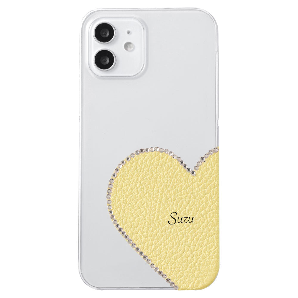 Coque transparente en cuir véritable 32 couleurs cuir italien grainé découpe motif cuir nom imprimé décoration pierre coque arrière série iPhone