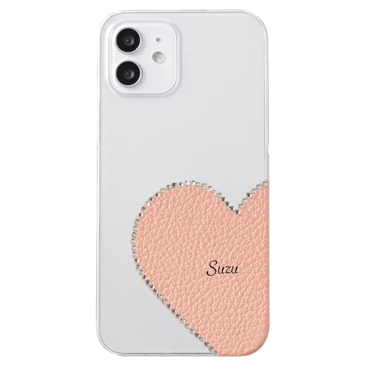 Coque transparente en cuir véritable 32 couleurs cuir italien grainé découpe motif cuir nom imprimé décoration pierre coque arrière série iPhone