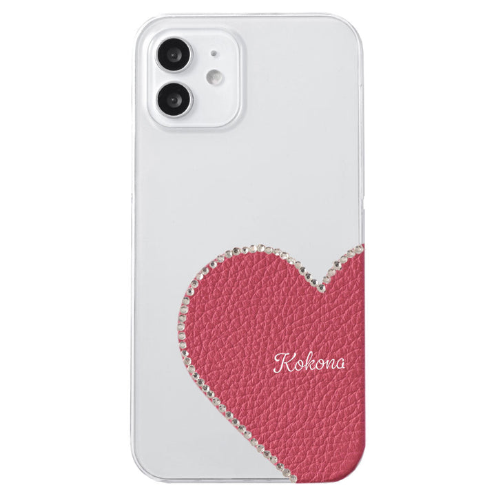 Coque transparente en cuir véritable 32 couleurs cuir italien grainé découpe motif cuir nom imprimé décoration pierre coque arrière série iPhone