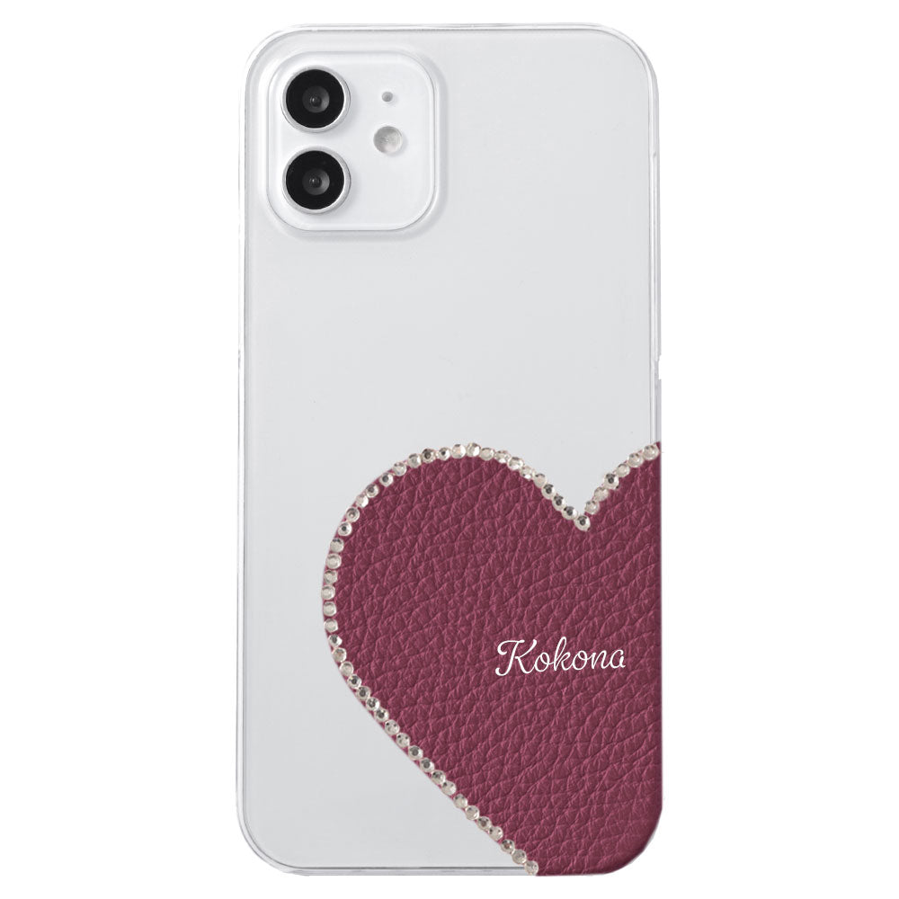 Coque transparente en cuir véritable 32 couleurs cuir italien grainé découpe motif cuir nom imprimé décoration pierre coque arrière série iPhone