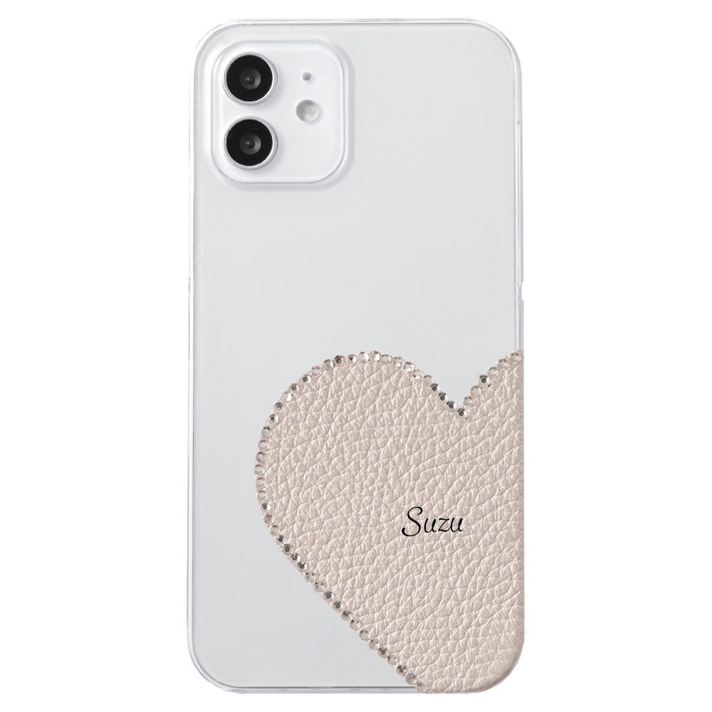 Coque transparente en cuir véritable 32 couleurs cuir italien grainé découpe motif cuir nom imprimé décoration pierre coque arrière série iPhone