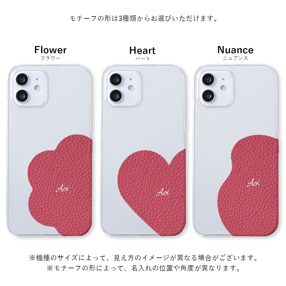 Clear case genuine leather 32 colors Italian shrink leather motif cut leather printed name back case Galaxy series
