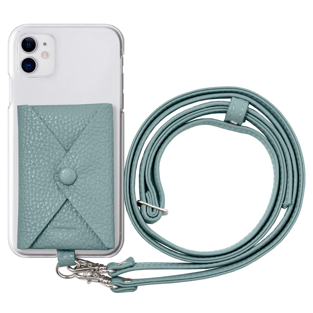 Coque transparente cuir véritable 32 couleurs cuir italien grainé avec poche & bandoulière coque arrière