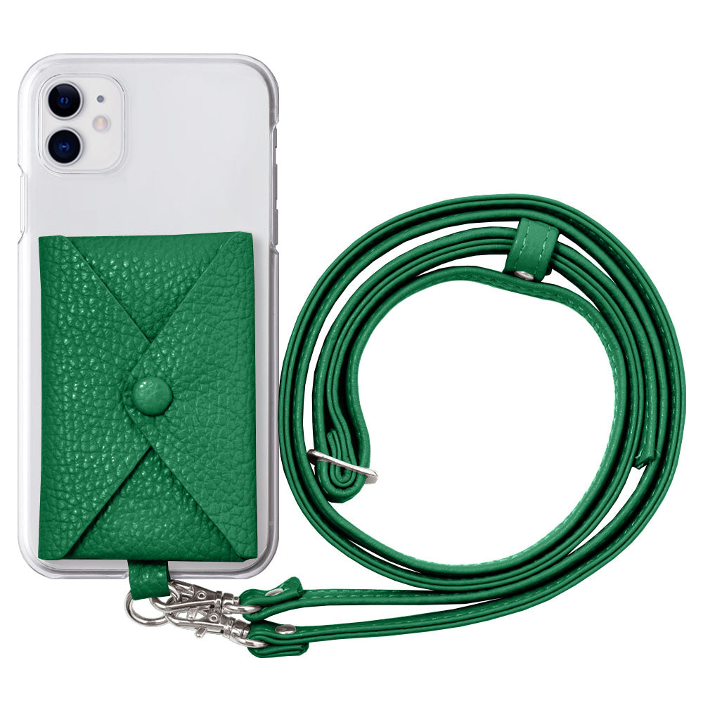 Étui transparent en cuir véritable 32 couleurs cuir italien grainé avec poche et bandoulière étui arrière pour série iPhone