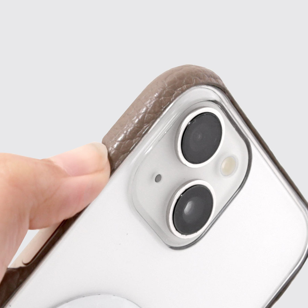 Genuine leather, 32 colors, Italian pebbled leather, MagSafe-compatible, shock-absorbing clear case