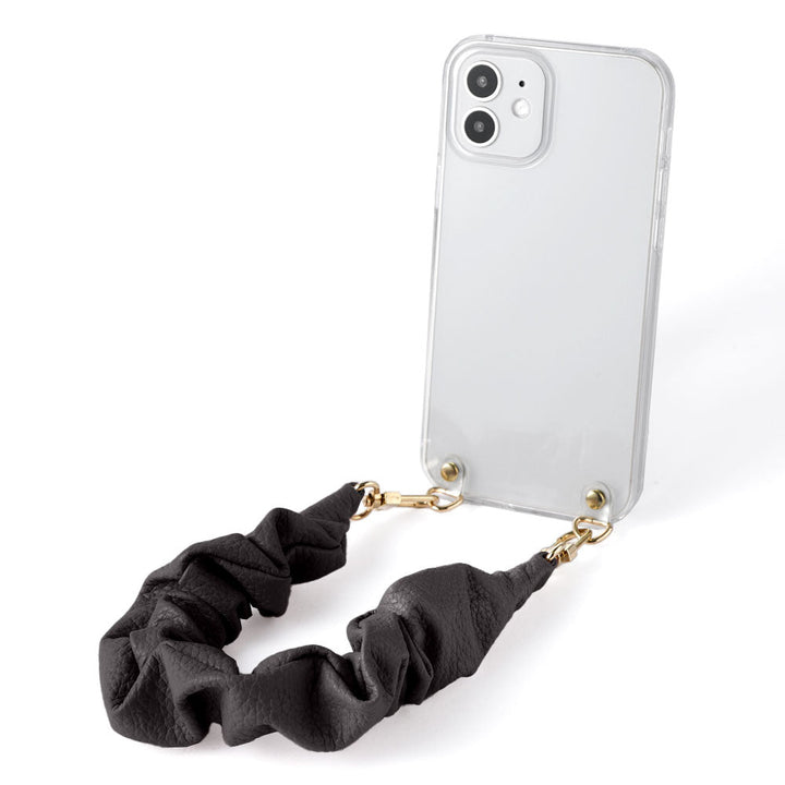 Clear case genuine leather with scrunchie-style short strap back case AQUOS series