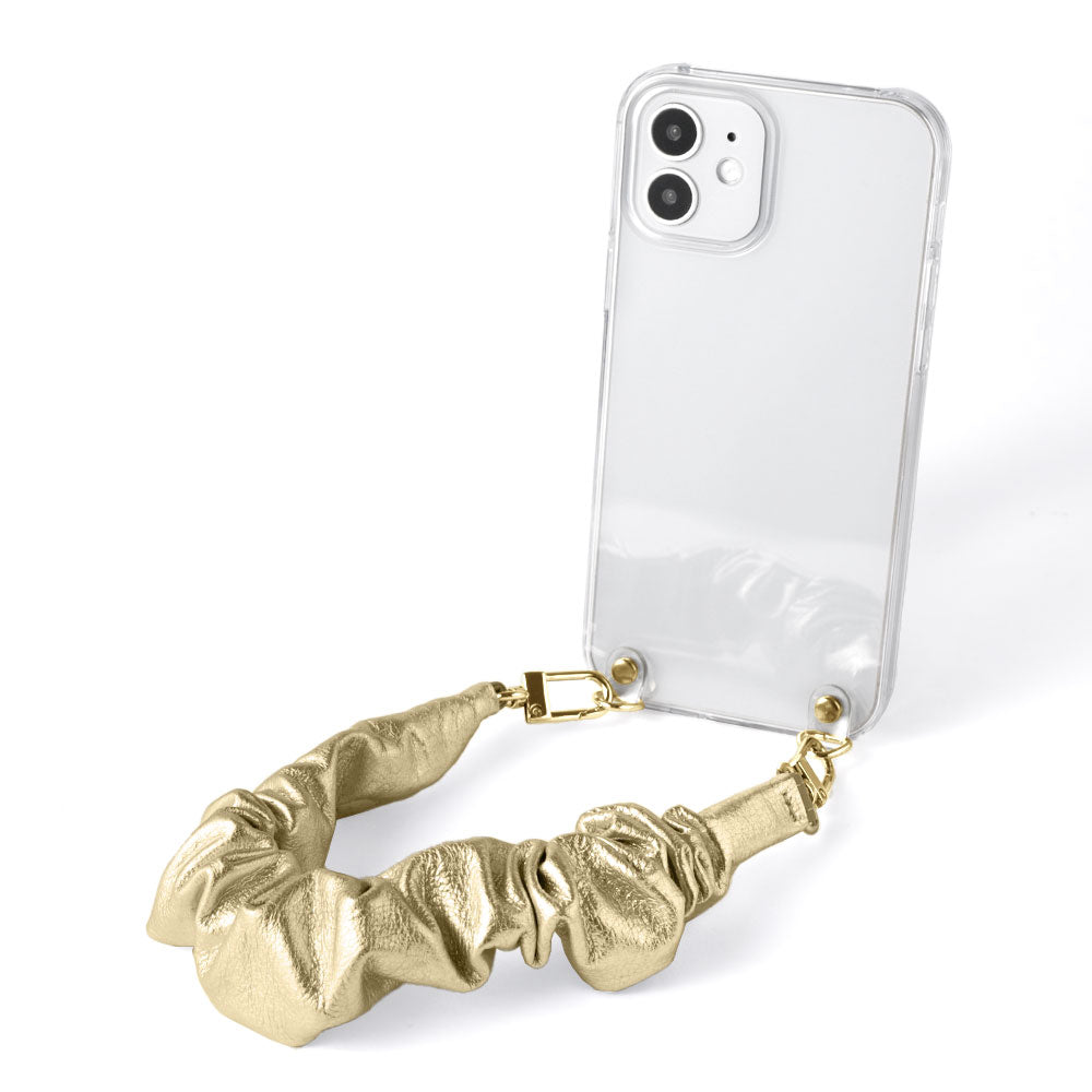 Clear case genuine leather with scrunchie-style short strap back case AQUOS series