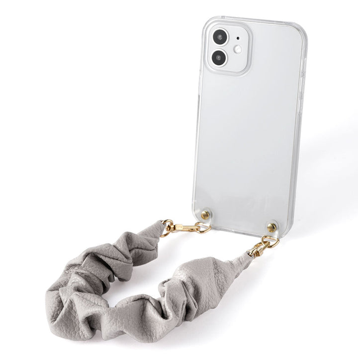 Clear case genuine leather with scrunchie-style short strap back case Galaxy series