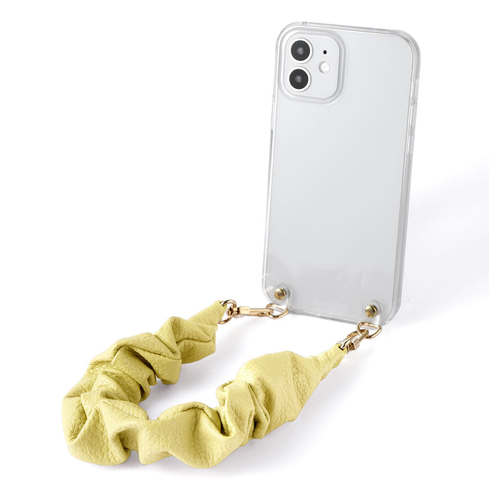 Clear case genuine leather with scrunchie-style short strap back case AQUOS series