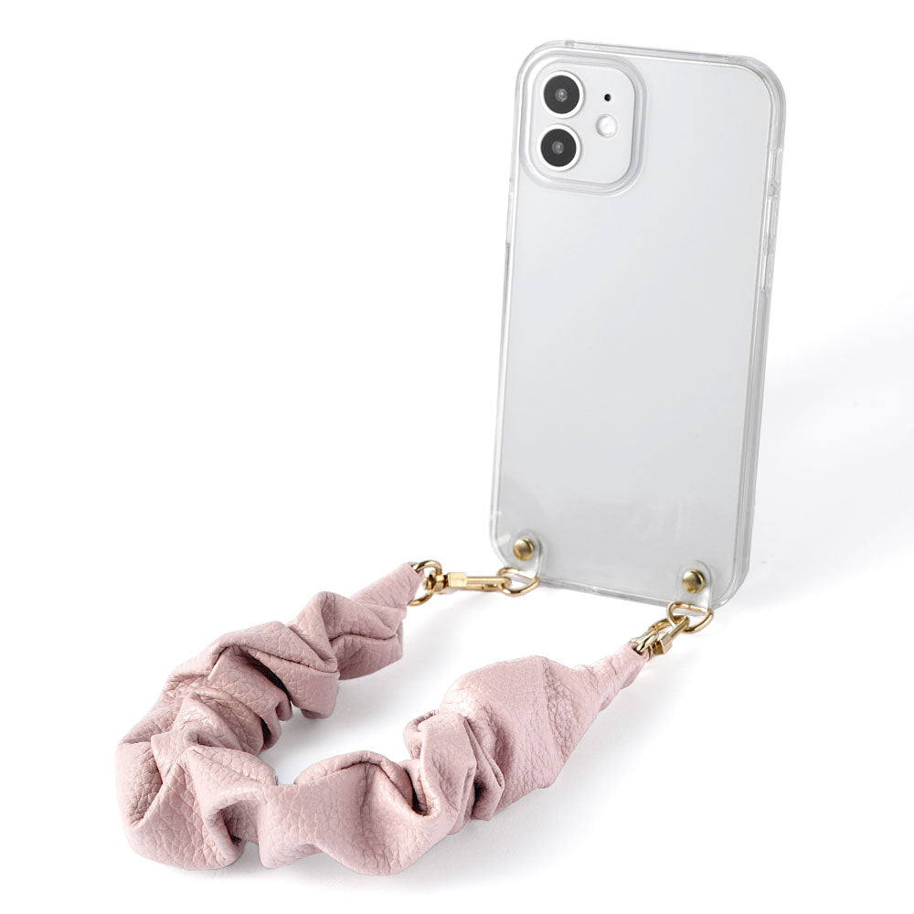 Clear case genuine leather with scrunchie-style short strap back case AQUOS series