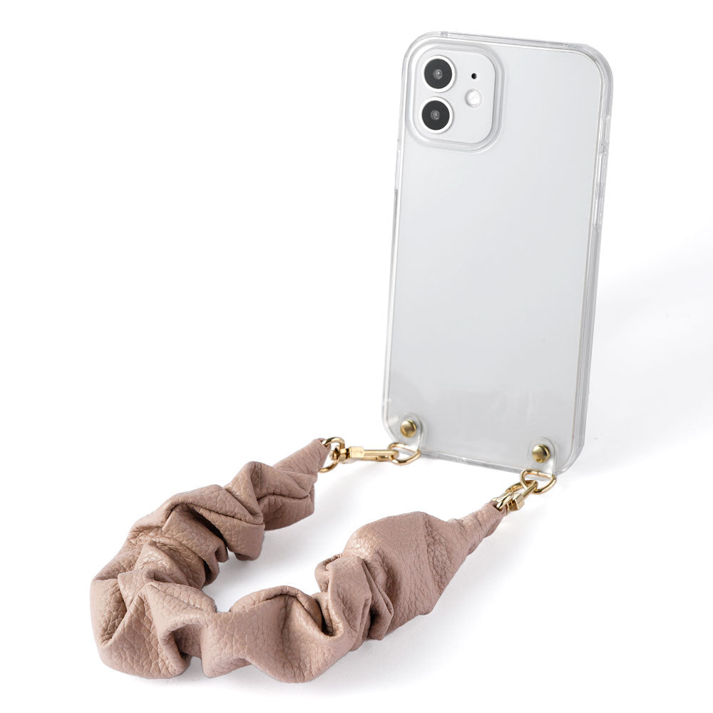 Clear case genuine leather with scrunchie-style short strap back case for Google Pixel series