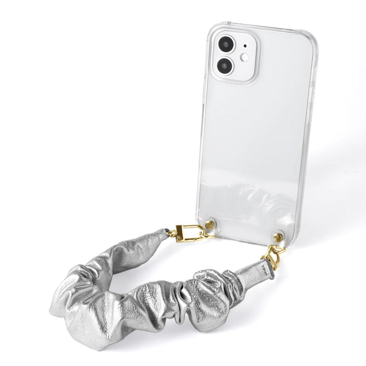 Clear case genuine leather with scrunchie-style short strap back case for Google Pixel series