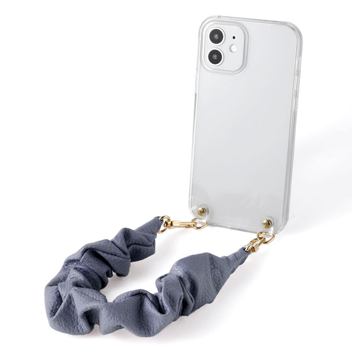 Clear case genuine leather with scrunchie-style short strap back case AQUOS series