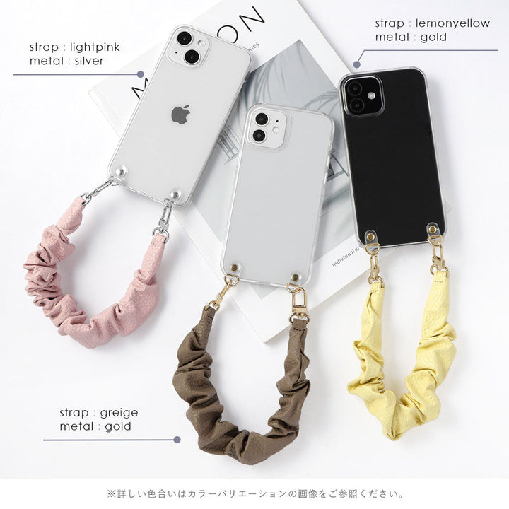 Clear case genuine leather with scrunchie-style short strap back case Galaxy series