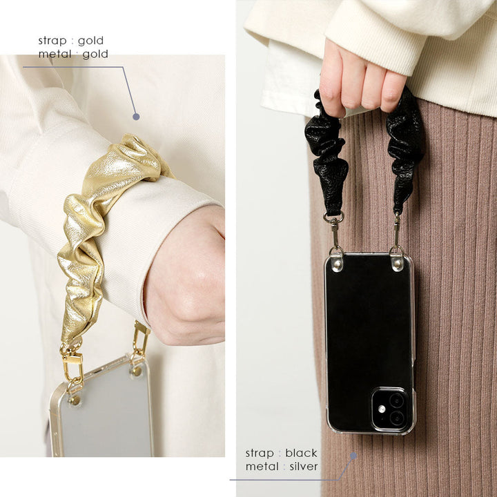 Clear case genuine leather with scrunchie-style short strap back case Galaxy series