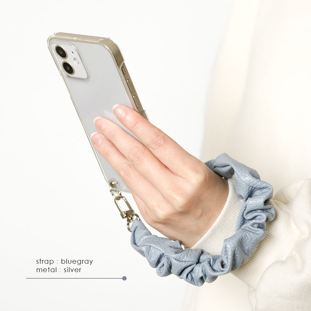 クリアケース 本革 シュシュ風ショートストラップ付き 背面ケース Xperiaシリーズ