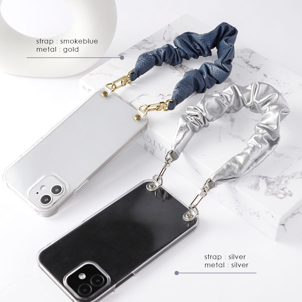 Clear case genuine leather with scrunchie-style short strap back case AQUOS series