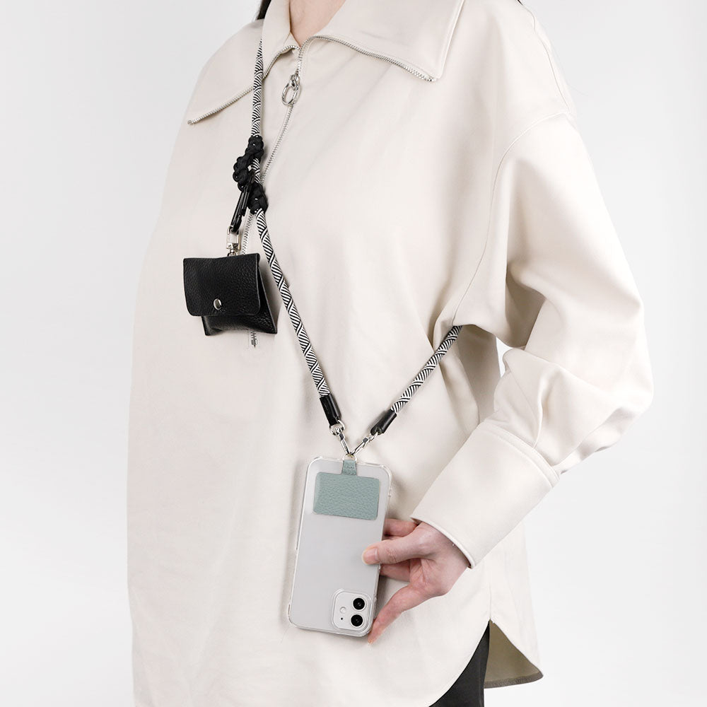 Étui transparent cuir véritable 32 couleurs cuir italien grainé ensemble porte-cartes & sangle d'épaule corde 8mm avec étui arrière