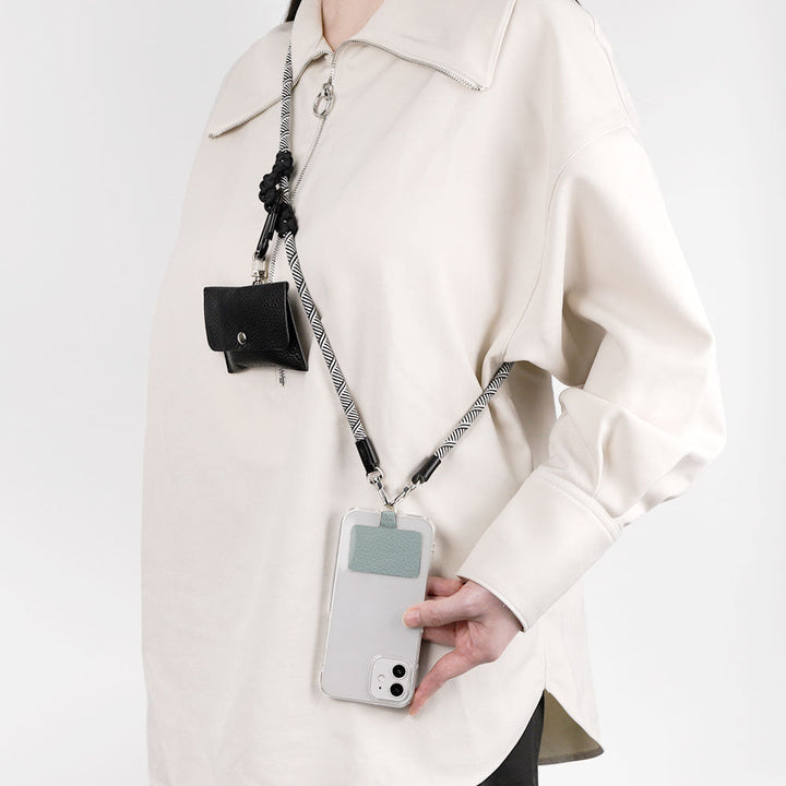 Étui transparent cuir véritable 32 couleurs cuir italien grainé ensemble porte-cartes & sangle d'épaule corde 8mm avec étui arrière