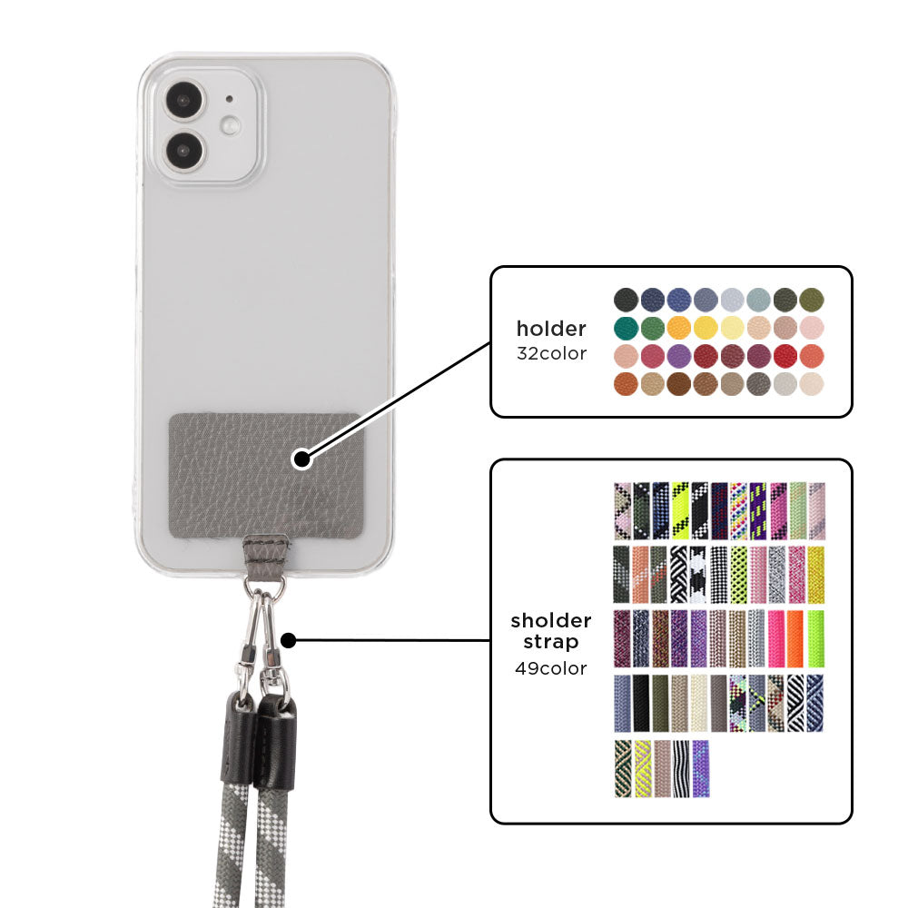 Étui transparent cuir véritable 32 couleurs cuir italien grainé ensemble porte-cartes & sangle d'épaule corde 8mm avec étui arrière