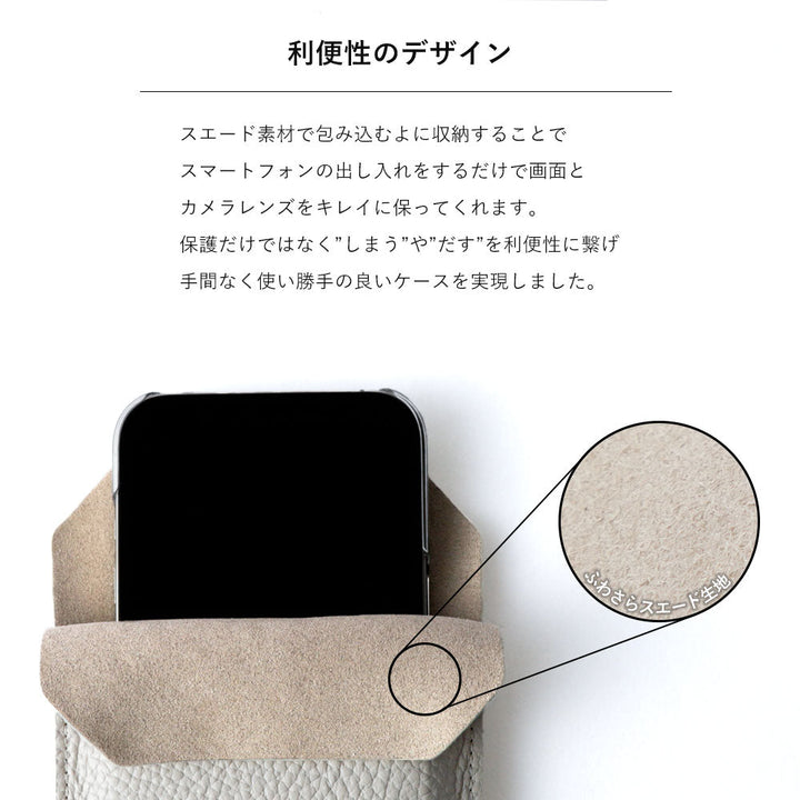 クリアケース 本革 イタリアンシュリンクレザー クロシェット風スマホポーチ付き 背面ケース Galaxyシリーズ