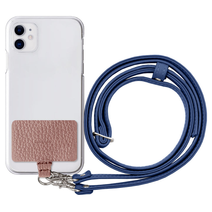 Clear case genuine leather 32 colors Italian shrink leather holder set & shoulder strap included back case